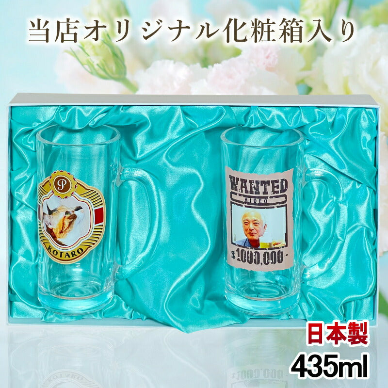 【化粧箱入り】 写真入り ビールジョッキ ペア 名入れ プレゼント 名前入り ペット うちの子 写真 グッズ 犬 猫 ペットグッズ ジョッキ プリント 印刷 グラス コップ ビアグラス おしゃれ ビールグラス バースデー ギフト 435ml ビアジョッキ セット PSYN-106