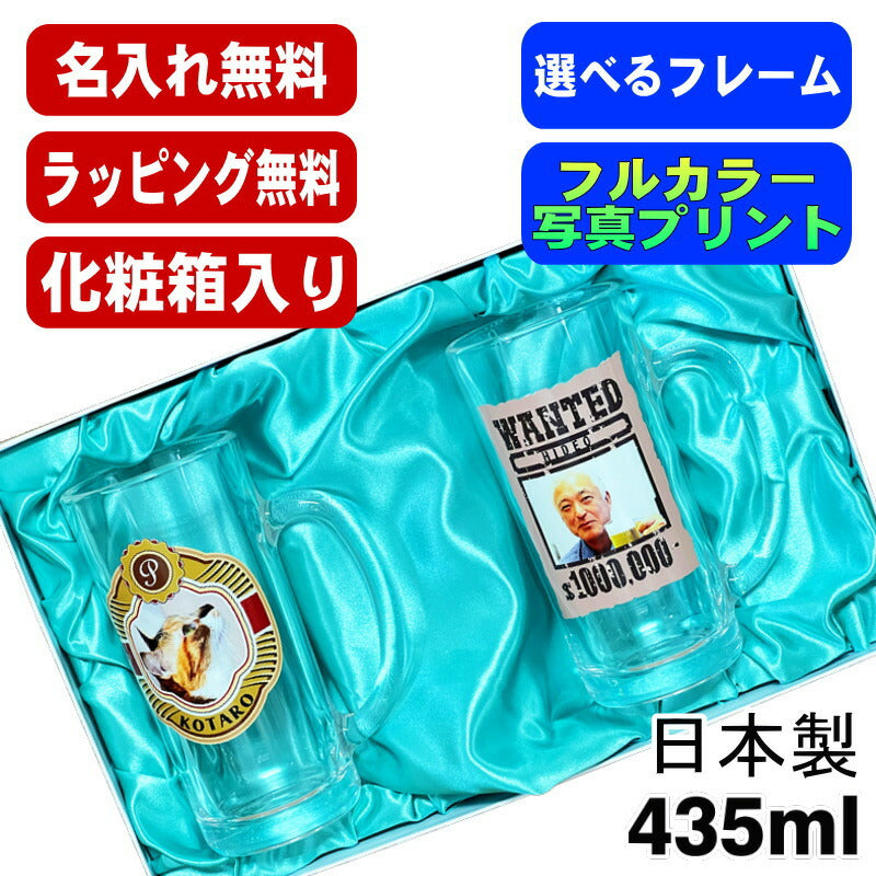 【化粧箱入り】 写真入り ビールジョッキ ペア 名入れ プレゼント 名前入り ペット うちの子 写真 グッズ 犬 猫 ペットグッズ ジョッキ プリント 印刷 グラス コップ ビアグラス おしゃれ ビールグラス バースデー ギフト 435ml ビアジョッキ セット PSYN-106